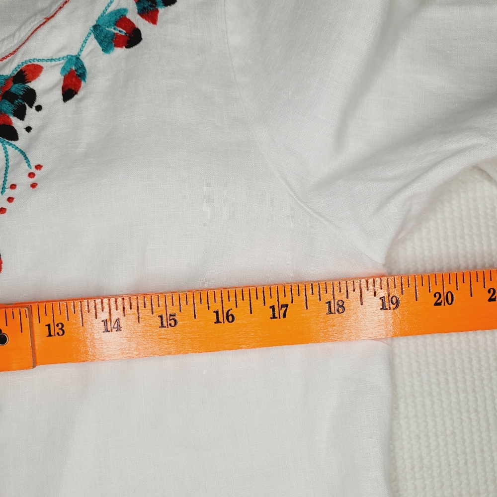 Tommy Bahama Tunic 100% Linen Small White V-Neck Beach Embroidered 3/4 Sleeve - Picture 4 of 7